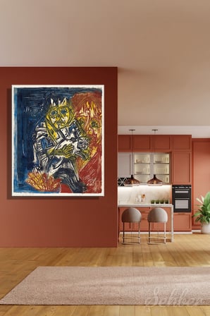 Kanvas Tablo Dikey Tekli Ev Kafe Ofis Ernst Ludwig Kirchner Çocuk ve Kedili Kadın Eseri 2774
