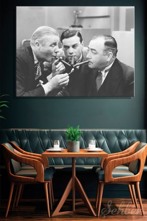 Yatay Kanvas Tablo Tekli Ev Kafe Ofis Siyah Beyaz Nostaljik Tek Kibritle Puro Yakan 3 Adam 2787