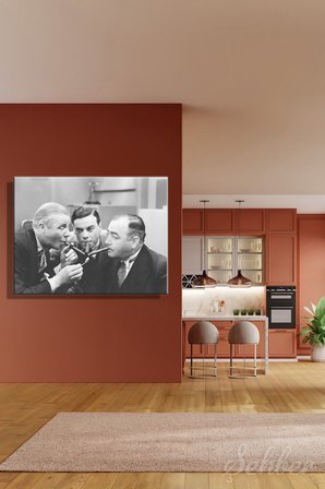 Yatay Kanvas Tablo Tekli Ev Kafe Ofis Siyah Beyaz Nostaljik Tek Kibritle Puro Yakan 3 Adam 2787