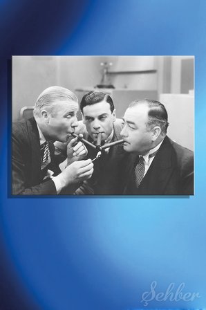 Yatay Kanvas Tablo Tekli Ev Kafe Ofis Siyah Beyaz Nostaljik Tek Kibritle Puro Yakan 3 Adam 2787