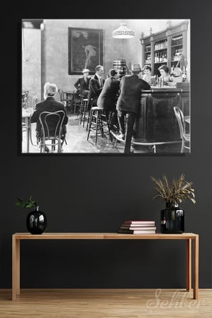 Kanvas Tablo Yatay Tekli Ev Kafe Ofis Barda Oturan İnsanlar Siyah Beyaz Retro Fotoğraf 2791