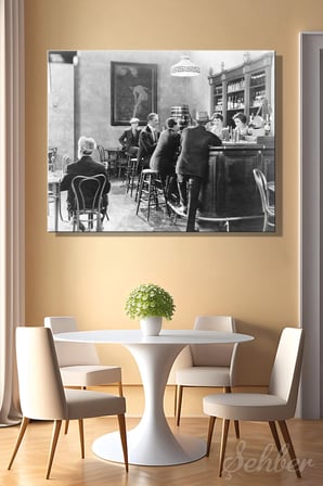 Kanvas Tablo Yatay Tekli Ev Kafe Ofis Barda Oturan İnsanlar Siyah Beyaz Retro Fotoğraf 2791