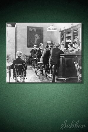 Kanvas Tablo Yatay Tekli Ev Kafe Ofis Barda Oturan İnsanlar Siyah Beyaz Retro Fotoğraf 2791