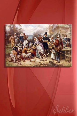 Yatay Kanvas Tablo Tekli Ev Kafe Ofis Jean Leon Gerome Ferris İlk Şükran Günü Eseri 2799