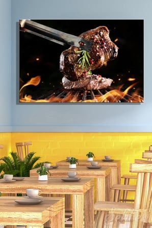 Yatay Kanvas Tablo Tekli Lokanta Kafe Restoran Mutfak Izgara Üzerinde Biftek Tasviri 2804