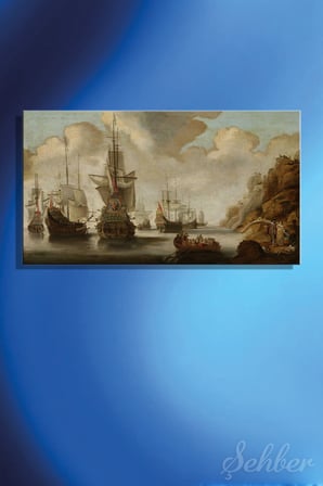 Yatay Kanvas Tablo Tekli Jacob Adriaensz Bellevois Kayalık Kıyı Yakınında Bir Fransız Filosu 2808
