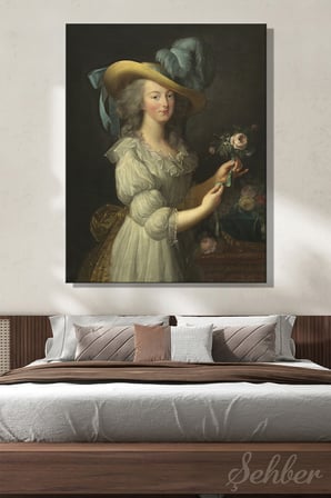 Dikey Kanvas Tablo Tekli Ev Kafe Ofis Elisabeth Vigee Le Brun Marie Antoinette'in Gül ile Portresi 2812