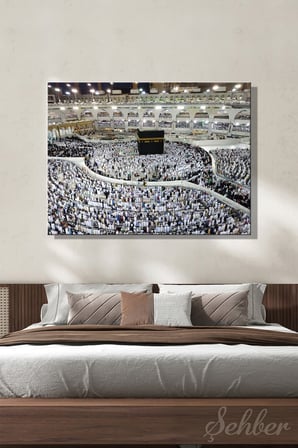 Yatay Kanvas Tablo Tekli Ev Kafe Ofis Mekke Mescid-i Haram Kabe Hac İbadeti Merkezi 2830