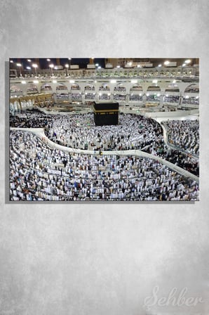 Yatay Kanvas Tablo Tekli Ev Kafe Ofis Mekke Mescid-i Haram Kabe Hac İbadeti Merkezi 2830