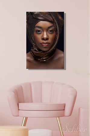Dikey Kanvas Tablo Tekli Kuaför Güzellik Salonu Makyaj Başı Sarılı Şık Afro-Amerikalı Model 2839
