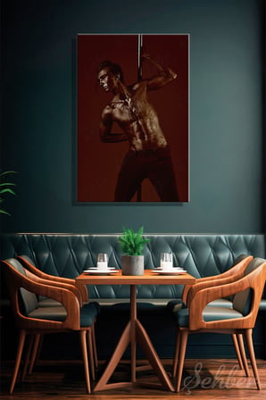 Dikey Kanvas Tablo Tekli Ev Kafe Bar Kırmızı Tonlu Direk Üzerinde Dans Eden Kaslı Erkek 2844
