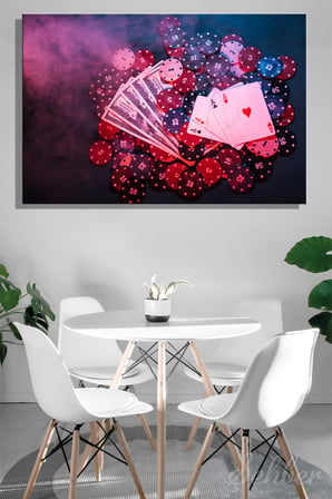 Kanvas Tablo Yatay Tekli Ev Kafe Ofis Dumanlı Atmosfer Poker Fişleri Oyun Kartları Dolarlar 2859