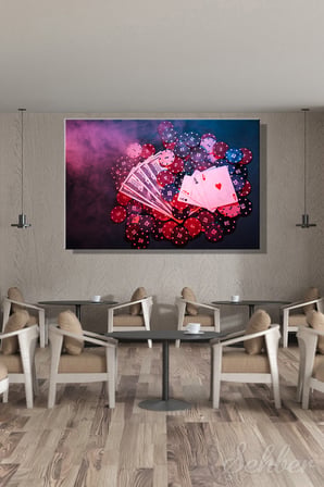 Kanvas Tablo Yatay Tekli Ev Kafe Ofis Dumanlı Atmosfer Poker Fişleri Oyun Kartları Dolarlar 2859