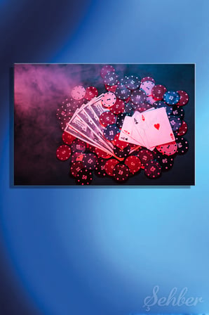 Kanvas Tablo Yatay Tekli Ev Kafe Ofis Dumanlı Atmosfer Poker Fişleri Oyun Kartları Dolarlar 2859