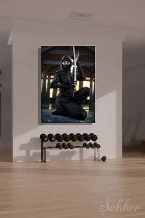 Dikey Kanvas Tablo Tekli Spor Salonu Uzakdoğu Sporları Geleneksel Kıyafetli Asyalı Kadın Ninja 2861