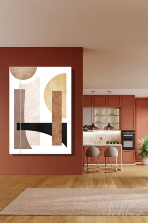 Kanvas Tablo Bej Kahve Siyah Tonlarda Soyut Geometrik Desenler Dikey Salon Tablosu - 2868