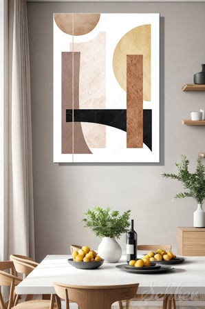 Kanvas Tablo Bej Kahve Siyah Tonlarda Soyut Geometrik Desenler Dikey Salon Tablosu - 2868