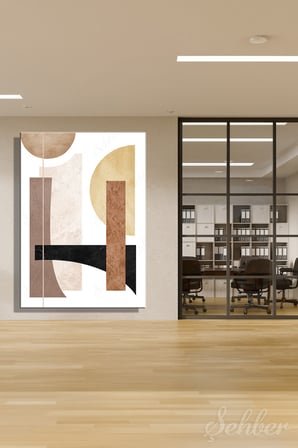 Kanvas Tablo Bej Kahve Siyah Tonlarda Soyut Geometrik Desenler Dikey Salon Tablosu - 2868