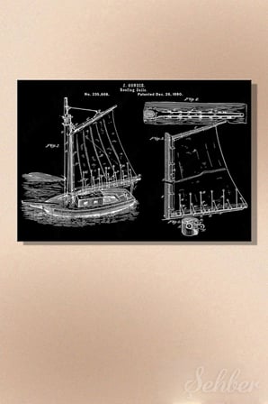 Yatay Kanvas Tablo Tekli J. Gondie Yelkenli Tekne Yelken Donanımı Patentinin Teknik Çizimi 2873