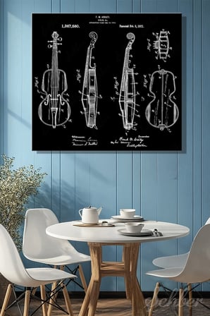 Kare Kanvas Tablo Tekli Frank M. Ashley Yenilikçi Bir Keman Tasarımı Resmi Patent Çizimi 2875