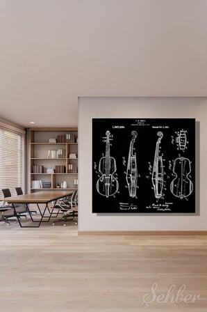 Kare Kanvas Tablo Tekli Frank M. Ashley Yenilikçi Bir Keman Tasarımı Resmi Patent Çizimi 2875