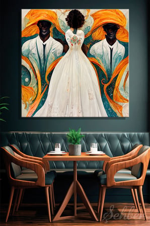 Kanvas Tablo Kare Tekli Black Women in White Dress Art Noveau Sanat Çalışması İllüstrasyon 2888