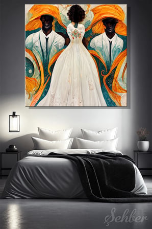 Kanvas Tablo Kare Tekli Black Women in White Dress Art Noveau Sanat Çalışması İllüstrasyon 2888