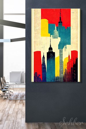 Dikey Kanvas Tablo Tekli Ev Kafe Ofis Pop Art Tarzı New York Şehri İkonik Silüeti Poster 2893