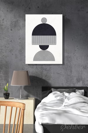 Dikey Kanvas Tablo Tekli Ev Kafe Ofis Siyah Beyaz Geometrik Desenlere Sahip Soyut Eser 2910