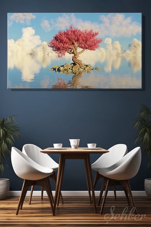 Kanvas Tablo Yatay Tekli Ev Kafe Ofis Lonely Fairy Tale Tree Yalnız Masal Ağacı Pembe Çiçekli 2915