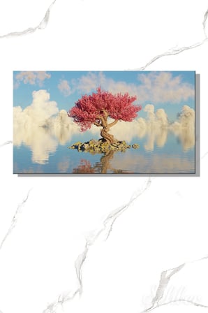 Kanvas Tablo Yatay Tekli Ev Kafe Ofis Lonely Fairy Tale Tree Yalnız Masal Ağacı Pembe Çiçekli 2915