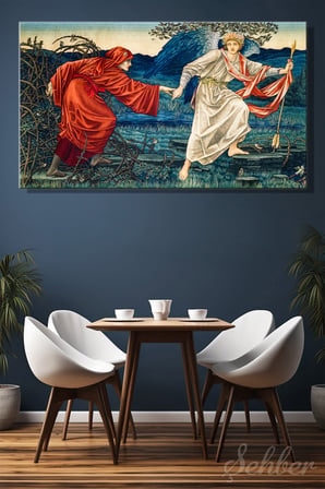 Yatay Kanvas Tablo Tekli Edward Burne-Jones ve William Morris Aşk Yolcuya Liderlik Ediyor 2927