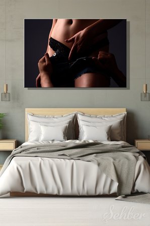  Siyah Dantel İç Çamaşırlı Kadın Model Fotoğrafı Yatay Kanvas Tablo Tekli Ev Kafe Ofis 3112