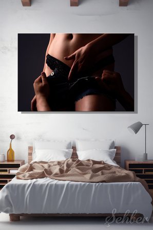  Siyah Dantel İç Çamaşırlı Kadın Model Fotoğrafı Yatay Kanvas Tablo Tekli Ev Kafe Ofis 3112
