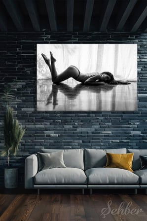 Siyah Beyaz  Sanat Kadın Fotoğrafı Yatay Kanvas Tablo Tekli Ev Kafe Ofis 3114