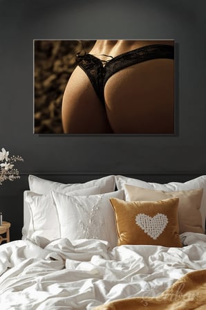  Siyah Dantel İç Çamaşırlı Kadın Model Fotoğrafı Yatay Kanvas Tablo Tekli Ev Kafe Ofis 3126