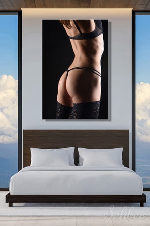  Siyah İç Çamaşırlı Kadın Model Sanatsal Fotoğraf Dikey Kanvas Tablo Tekli Ev Kafe Ofis 3160