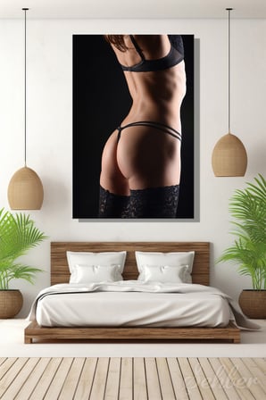  Siyah İç Çamaşırlı Kadın Model Sanatsal Fotoğraf Dikey Kanvas Tablo Tekli Ev Kafe Ofis 3160