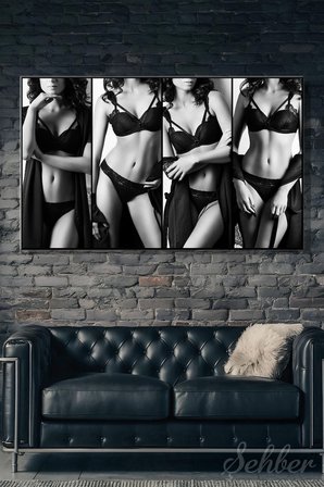 Kanvas Tablo BDSM Aksesuarlı Kadınların Fotoğrafları Kolaj Yatay Duvar Tablosu - 3216