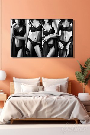 Kanvas Tablo BDSM Aksesuarlı Kadınların Fotoğrafları Kolaj Yatay Duvar Tablosu - 3216