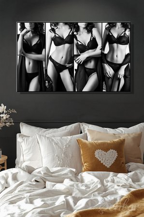 Kanvas Tablo BDSM Aksesuarlı Kadınların Fotoğrafları Kolaj Yatay Duvar Tablosu - 3216
