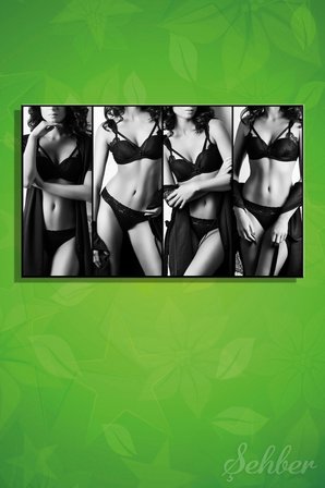 Kanvas Tablo BDSM Aksesuarlı Kadınların Fotoğrafları Kolaj Yatay Duvar Tablosu - 3216