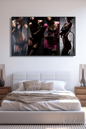 BDSM Aksesuarlı Kadın Modellerinin Fotoğrafları Kolaj Yatay Kanvas Tablo Tekli Ev Kafe Ofis 3216