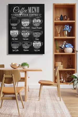 Kahve Menüsü Dekoratif Dikey Kanvas Tablo Tekli Lokanta Kafe Restoran Mutfak 3354