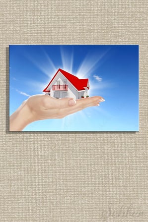 Kırmızı Çatılı Beyaz Ev Maketi Yatay Kanvas Tablo Tekli  Emlak Ofisi İnşaat Gyo Mimarlık 3384