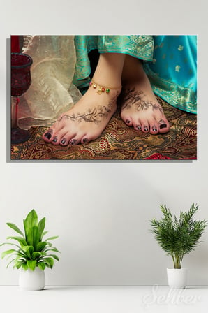 Henna Desenleri İle Süslenmiş Ayaklar Yatay Kanvas Tablo Tekli Kuaför Güzellik Salonu Tattoo 3398