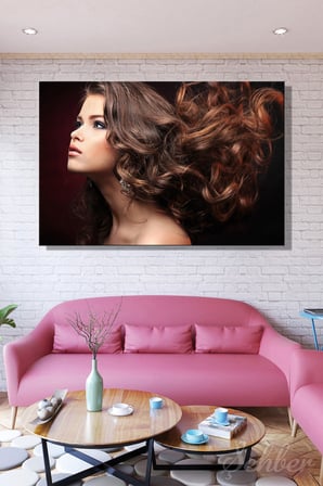 Hacimli Dalgalı Kahverengi Saçlı Model Portre Yatay Kanvas Tablo Tekli Kuaför Güzellik Salonu 3411