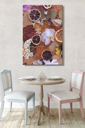 Kurutulmuş Narenciye Dilimleri Çiçekler Dikey Kanvas Tablo Tekli Lokanta Kafe Restoran Mutfak 3455