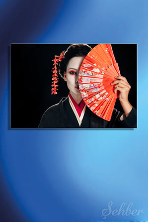 Geleneksel Japon Kıyafetleri İçindeki Bir Geyşanın Portresi Yatay Kanvas Tablo Tekli Ev Kafe Ofis 3483