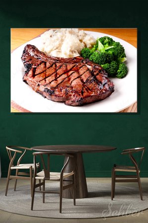Black Angus" veya "Rib-eye Izgara Antrikot Bifteği Yatay Kanvas Tablo Lokanta Restoran Mutfak 3518